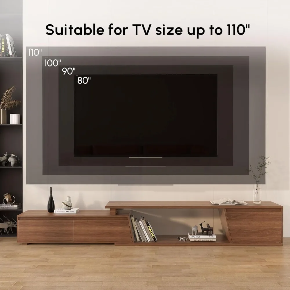 Extendable TV Stand with 3 Drawers Minimalist Rectangle Entertainment Center Walnut TV Console Table Up to 110"