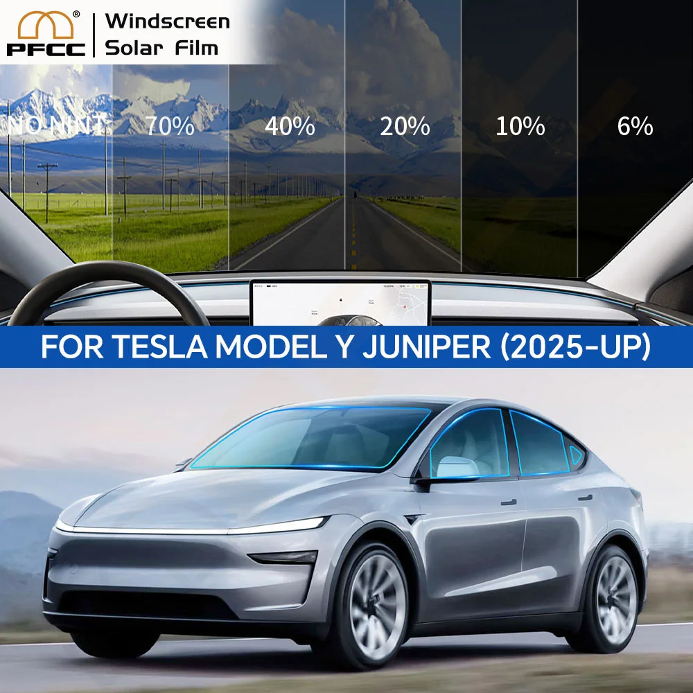 

PFCC для Tesla Model Y Juniper 2025 2026, предварительно вырезанная пленка для защиты от переднего и заднего бокового окна автомобиля, 99% УФ-защита, термостойкая