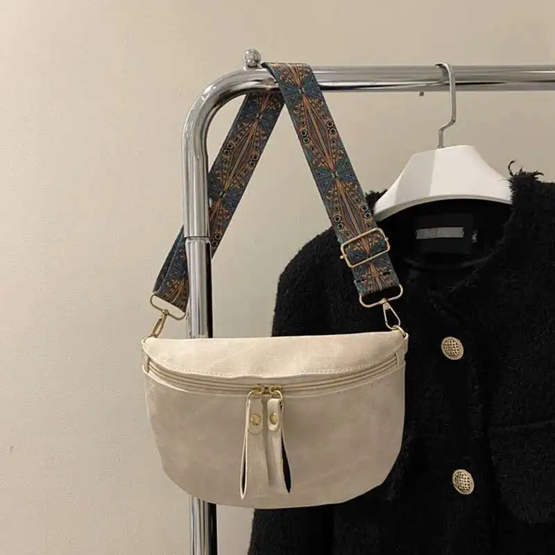 Elegante borsa a tracolla Hobo tinta unita firmata borsa da petto da donna in pelle PU marsupio con tracolla larga moda marsupio da donna