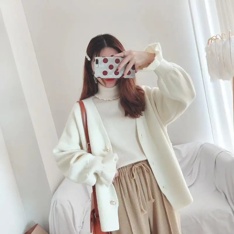 Women Autumn Simplicity Office Lady Solid Color All-match Knitting Cardigan Coat Women Clothes Fashion Loose Trend Knitwear