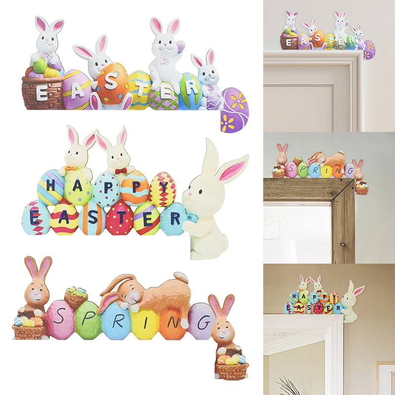 Easter Door Frame Decoration Cartoon Cute Little Rabbit Happy Easter Hello Spring Striped Egg Carrot Decor Easter Party supplies