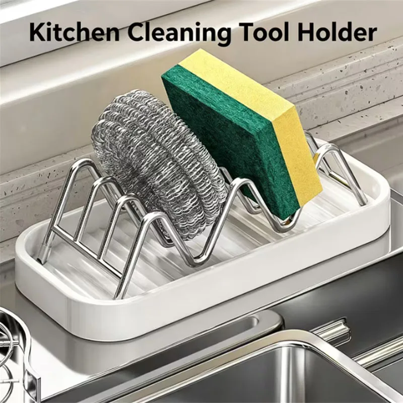 Wave-Shaped Kitchen Sponge Scrubber Organizer 304 Stainless Steel Reversible Kitchen Draining Rack With Removable Drip Tray