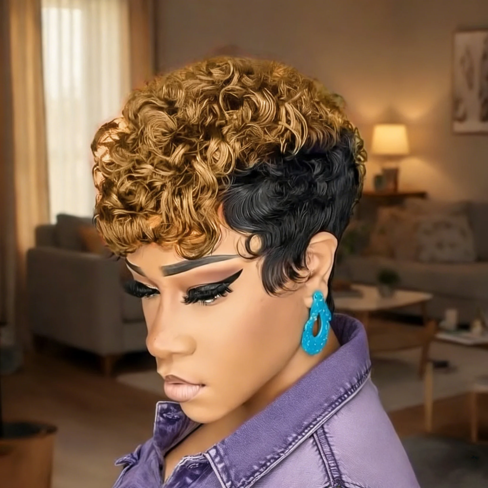 

Короткие кудрявые парики Pixixe для женщин, многослойные парики из натуральных волос с челкой, полностью машинного изготовления