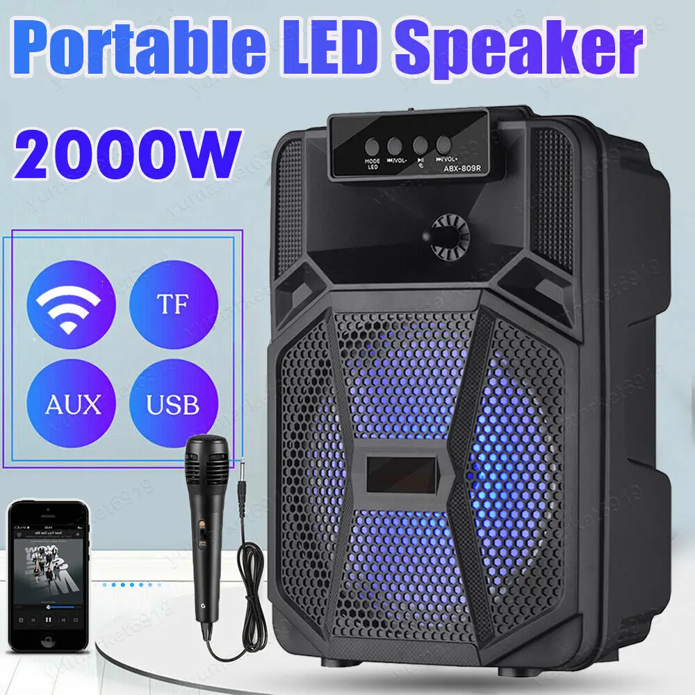 2000W Portable Bluetooth Speaker Sub Woofer Heavy Bass Sound System Party & Mic