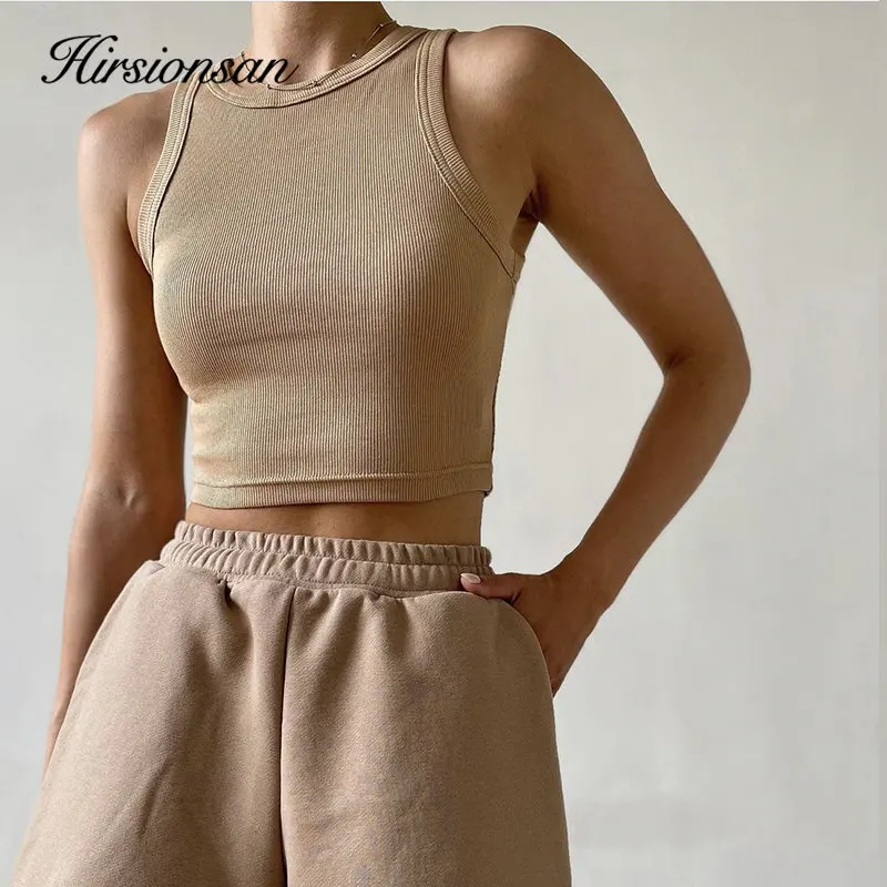 Hirsionsan Cotton Vest Women 2023 Summer Slim Sleeveness Tank Y2k Crop Tops for Girl Outfits Solid Female Clothes