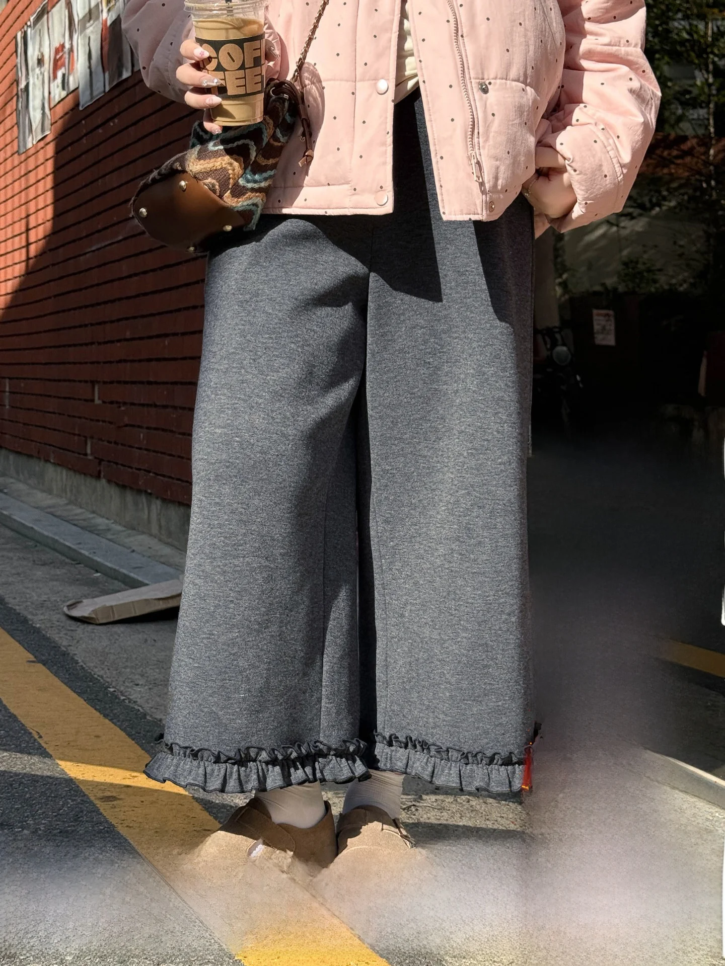 

Широкие брюки с высокой талией на подкладке, осень-зима, большие размеры, женские уличные брюки с рисовой лапшой, повседневная отделка с деревянной отделкой...