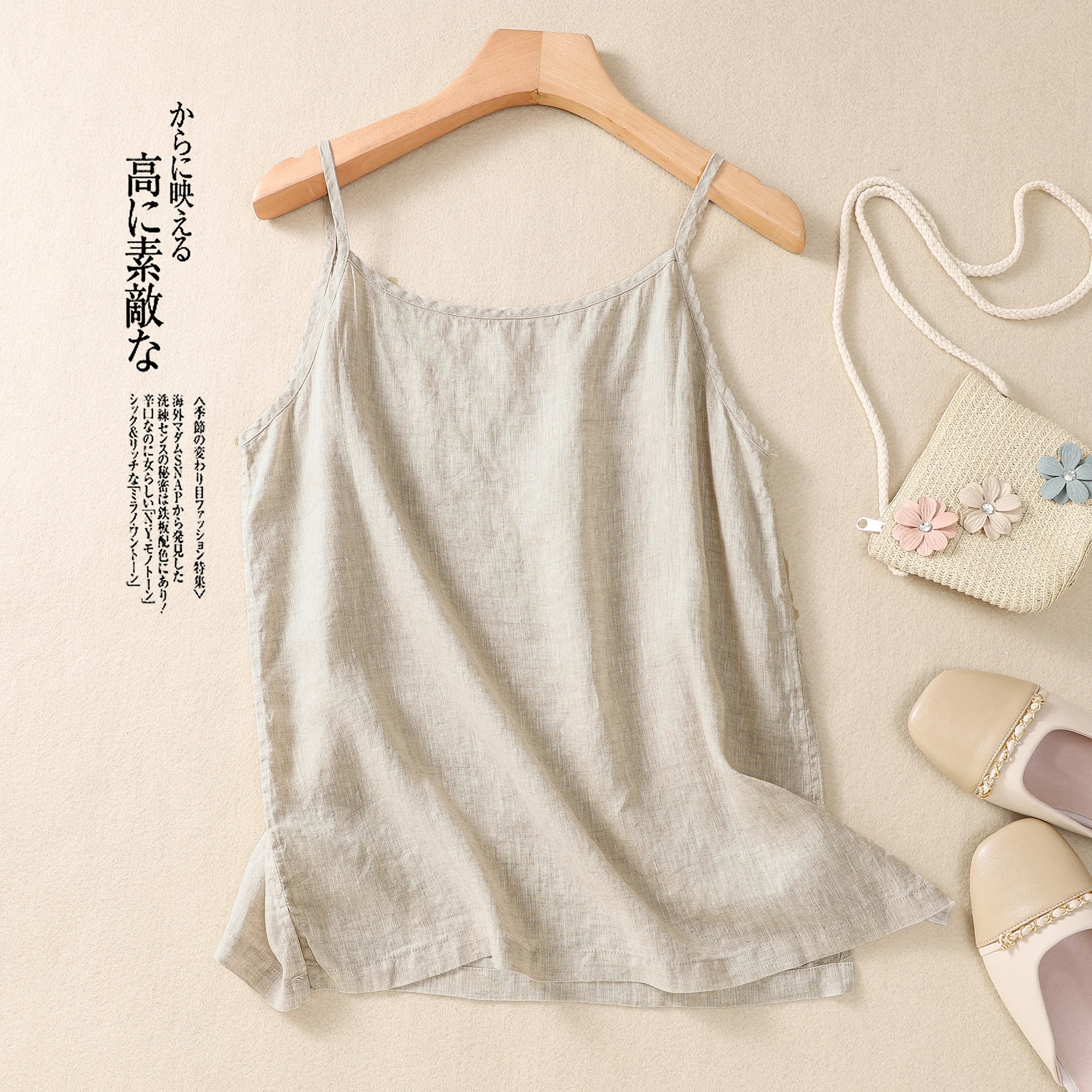 Women's Lightweight Cotton Linen Strap Vest Soft V-Neck Sleeveless Top Outerwear Casual Summer Fashion Commute Style