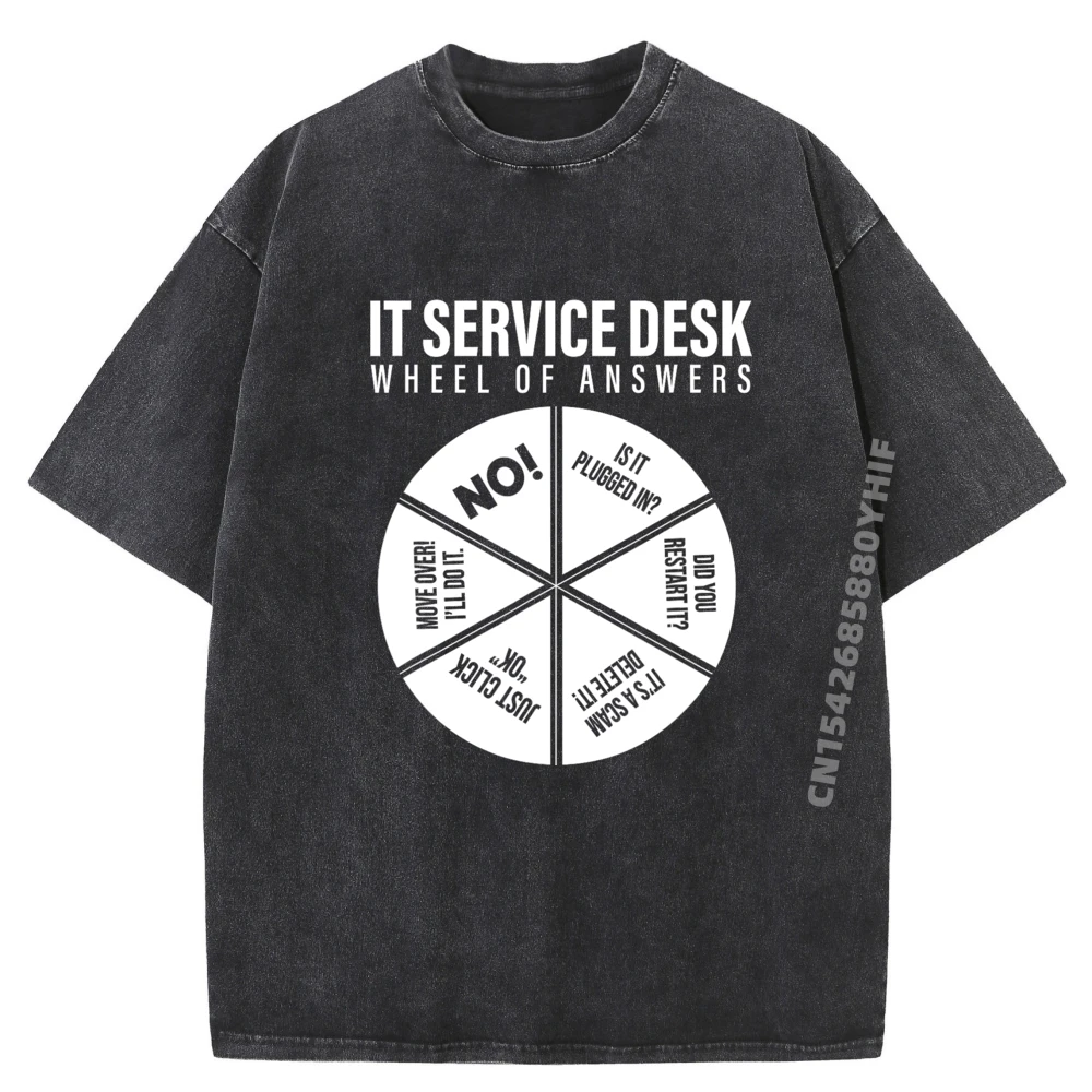

It Servicedesk Wheel Of Answers Computer Repair For It Freaks Mens Graphic Tshirts White T Shirt Men Retro Washed Tshirt