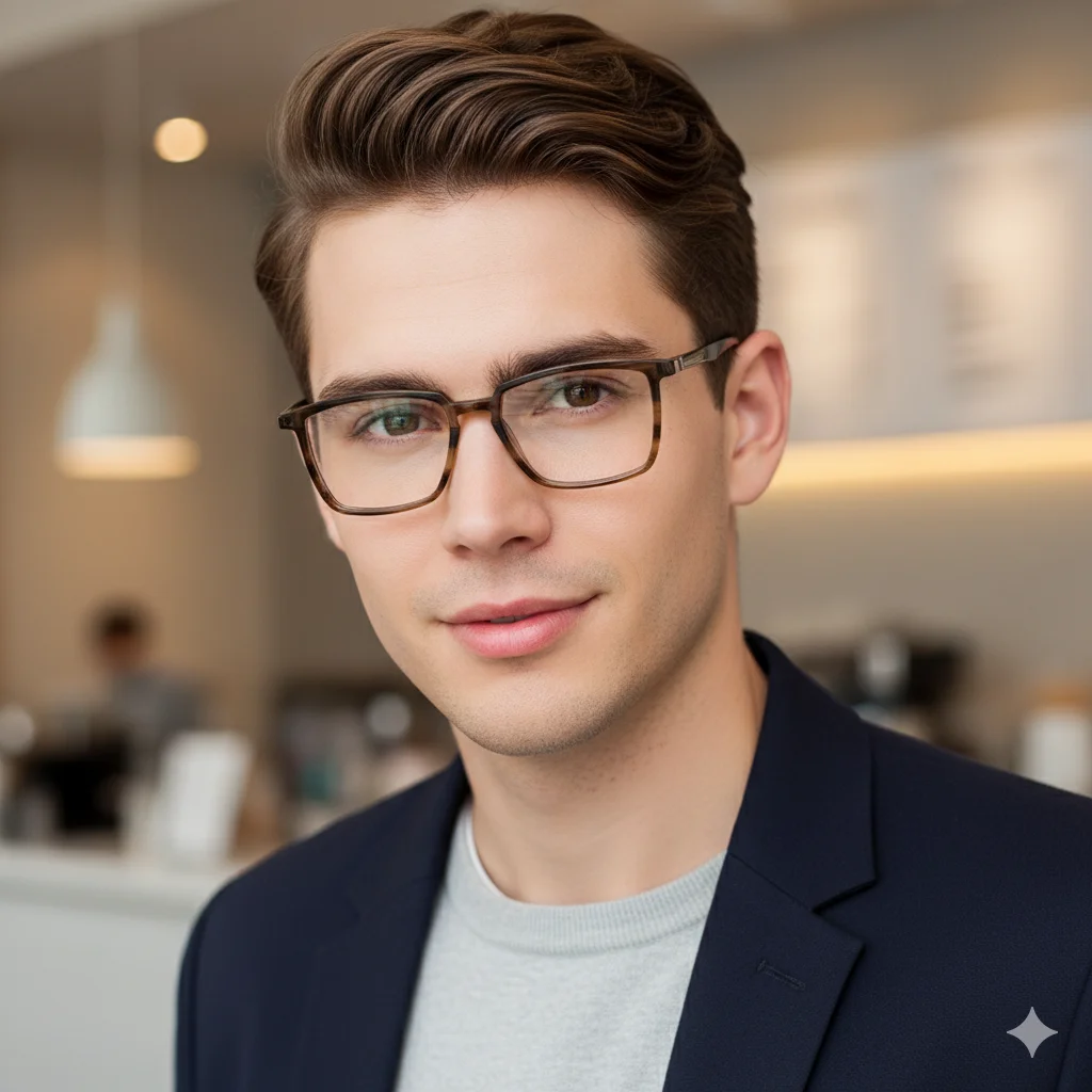 Nordic style, screwless minimalist square eyeglasses acetate and titan frames, men's optical glasses, model 1844, size 55-19-145