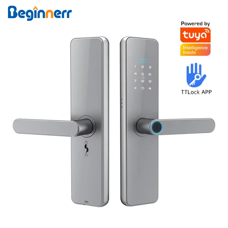 

Black Silver 6585 5572 Smart door lock Fingerprint Tuya Wifi Ttlock IC card Code Reversible direction Resident digital door lock