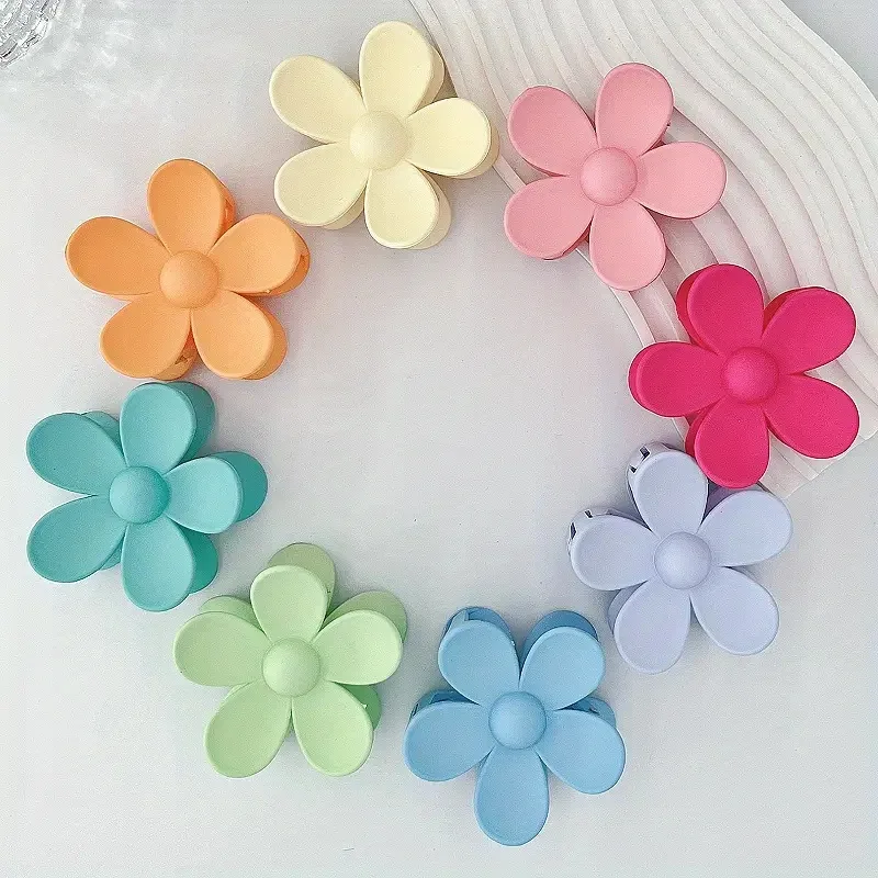 8/Set of WOMEN'S Fashion Flower Clip Frosted Small Hair Clip Macaron Color Flower Clip Neutral Color Flower Clip