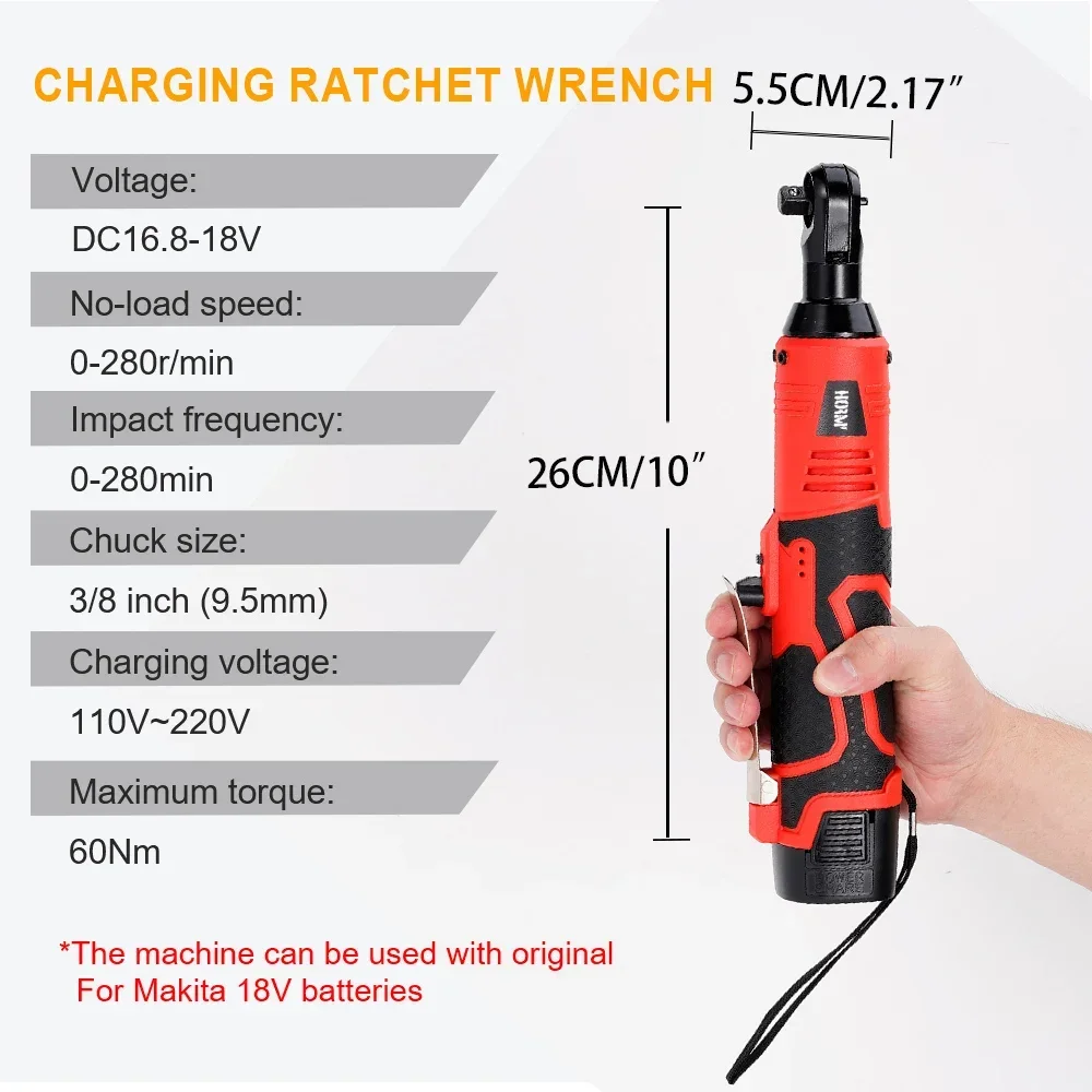 18V Cordless Electric Screwdriver Wrench 3/8 Inch Right Angle Ratchet Wrench Impact Drill to Removal Screw Nut Car Repair Tool