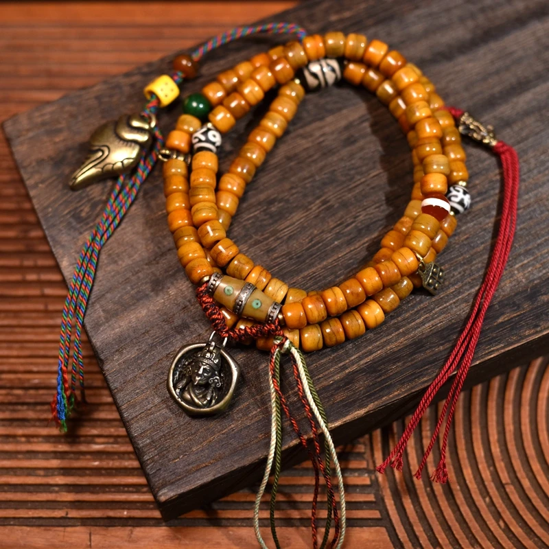 Tibetan Yak Bone Buddhist Bead Bracelet Men and Women, Zaki Lhamo Accessory, 108 Beads