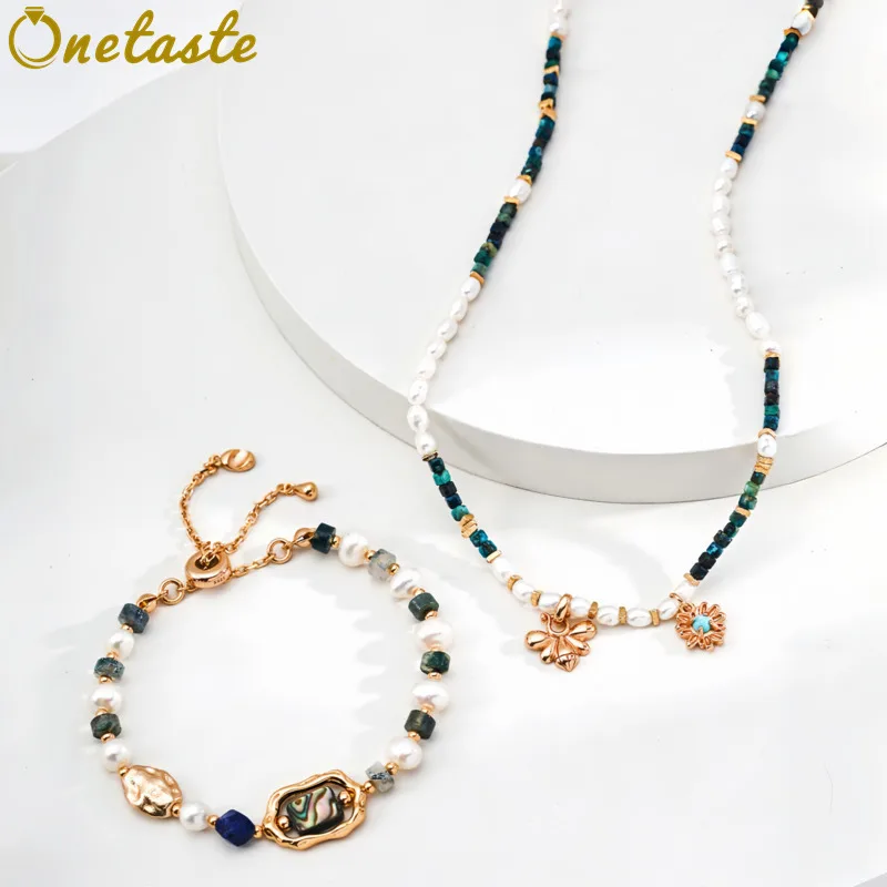 

S925 Silver Pearl Beaded Strand Jewelry Sets with Layered Necklace and Bracelets Women Colored Stone Dainty Trendy Unique Gift