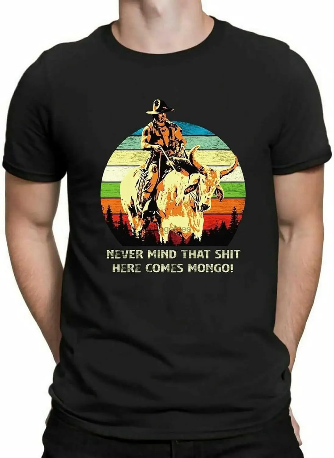 تي شيرت رجالي أسود من Blazing Saddles Never Mind That ShT Here Comes Mongo Retro Vintage Black تي شيرت جرافيك للجنسين