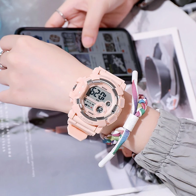 Детские модные стильные простые водонепроницаемые электронные часы с защитой от падений для учащихся младших классов средней школы
