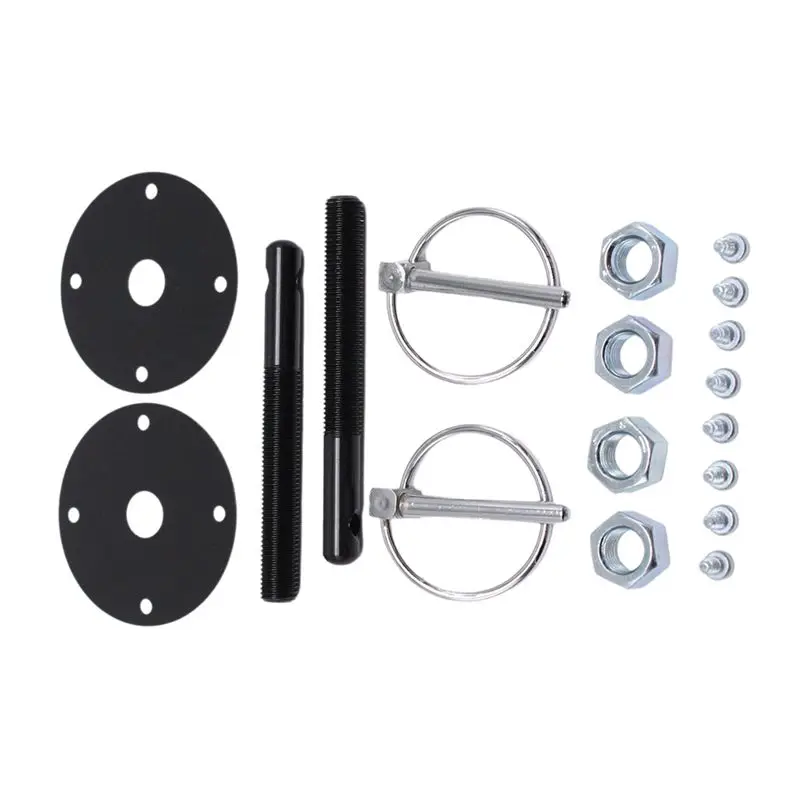 

Black Billet Aluminum For GM Chevy Ford Hood Pin Kit Latch Universal Flip-Over Style Bonnet Scuff Plates-L94A
