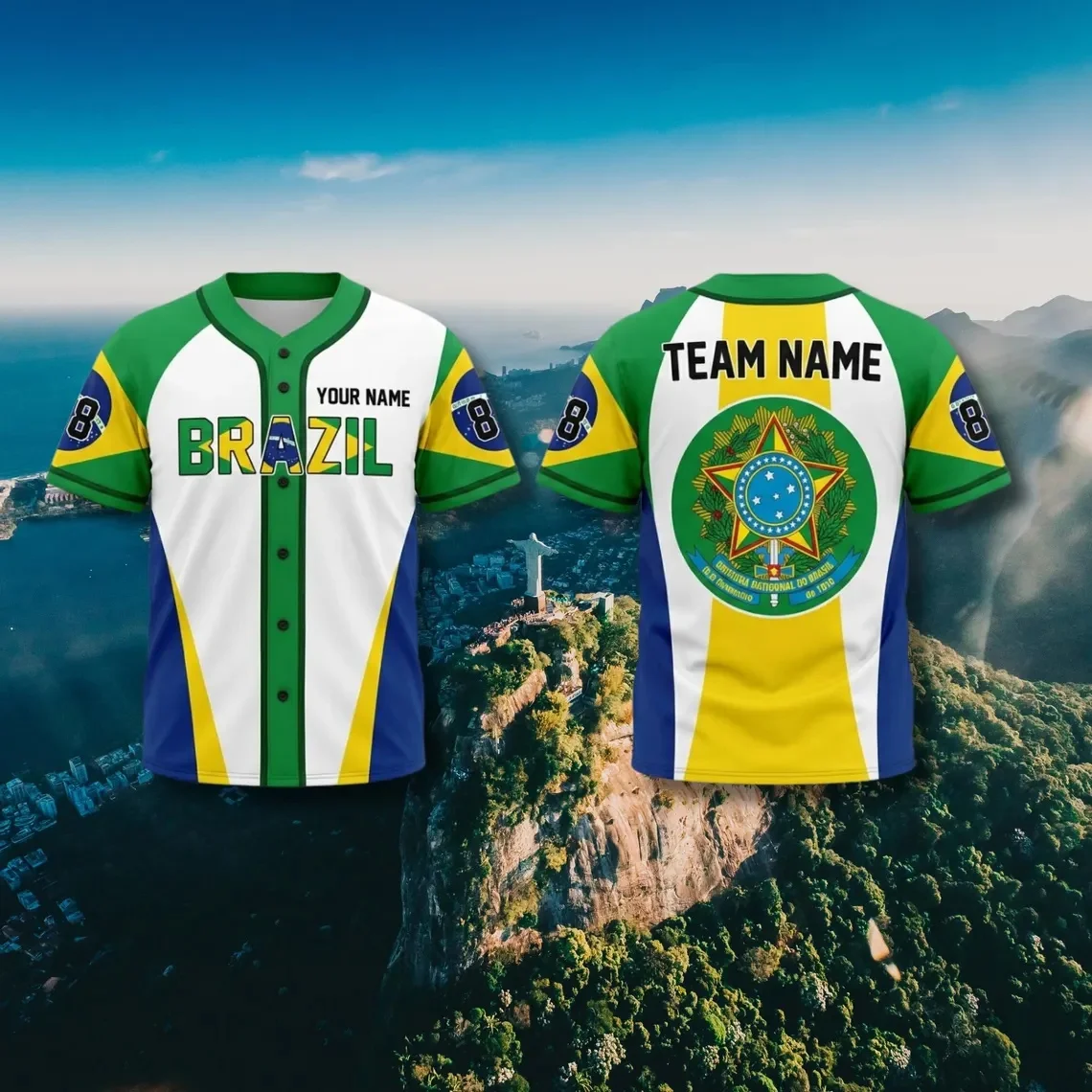 Custom Brazil Baseball Jersey Personalized Name Number Team Softball Shirt, Gift Men For Women Fans