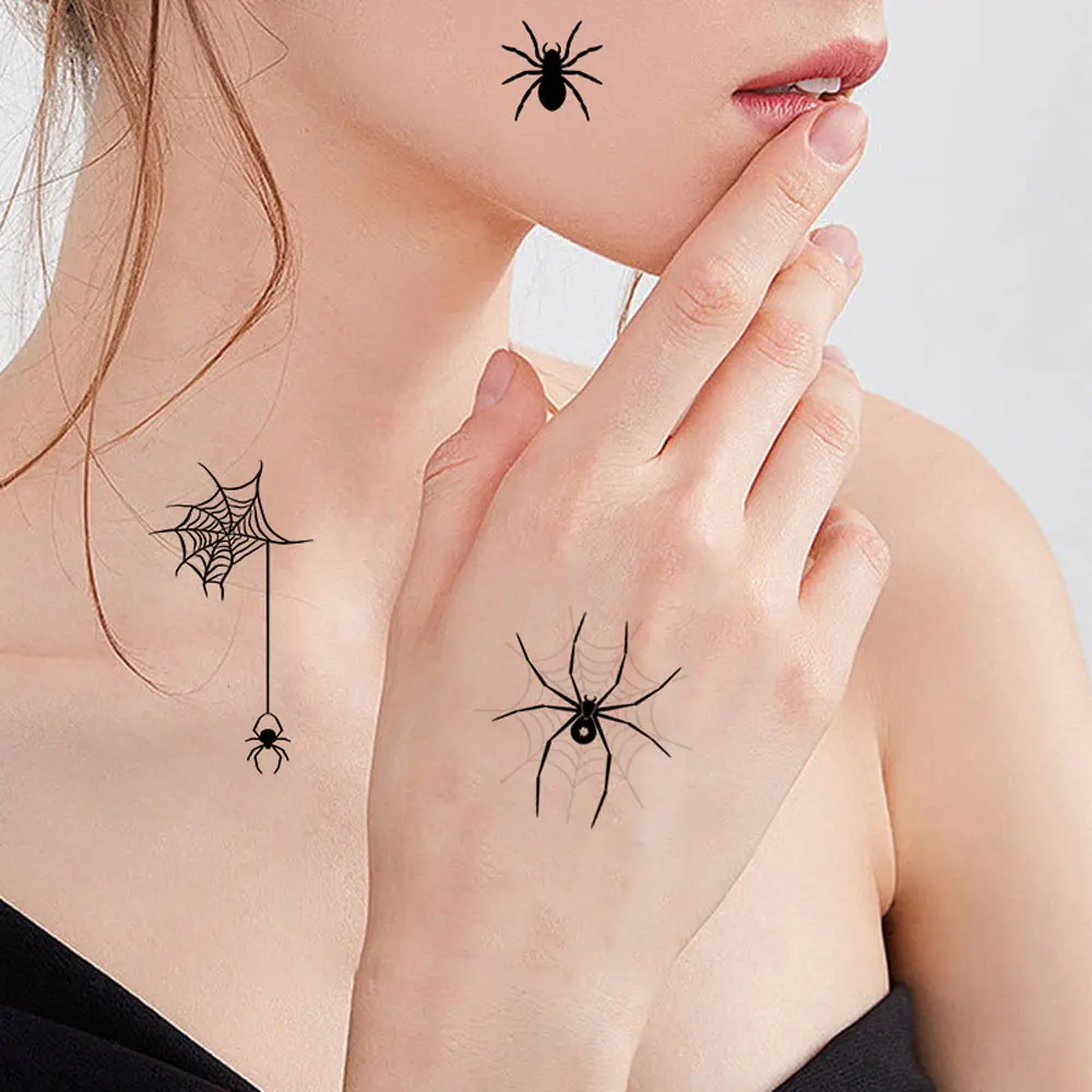 Spinnennetz-Gesichts-Tattoo-Aufkleber, schwarzer Stil, lustiges Körper-Make-up, wasserfest, temporäre Tattoos für Halloween, Fake-Tattoo