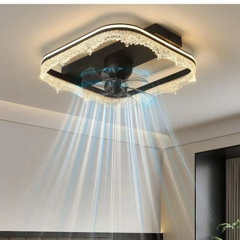 Modern Light Luxury Living Room Dining Room Fan Light Ceiling Study Bedroom Hidden Silent Fan Ceiling Light Premium Ice Crack