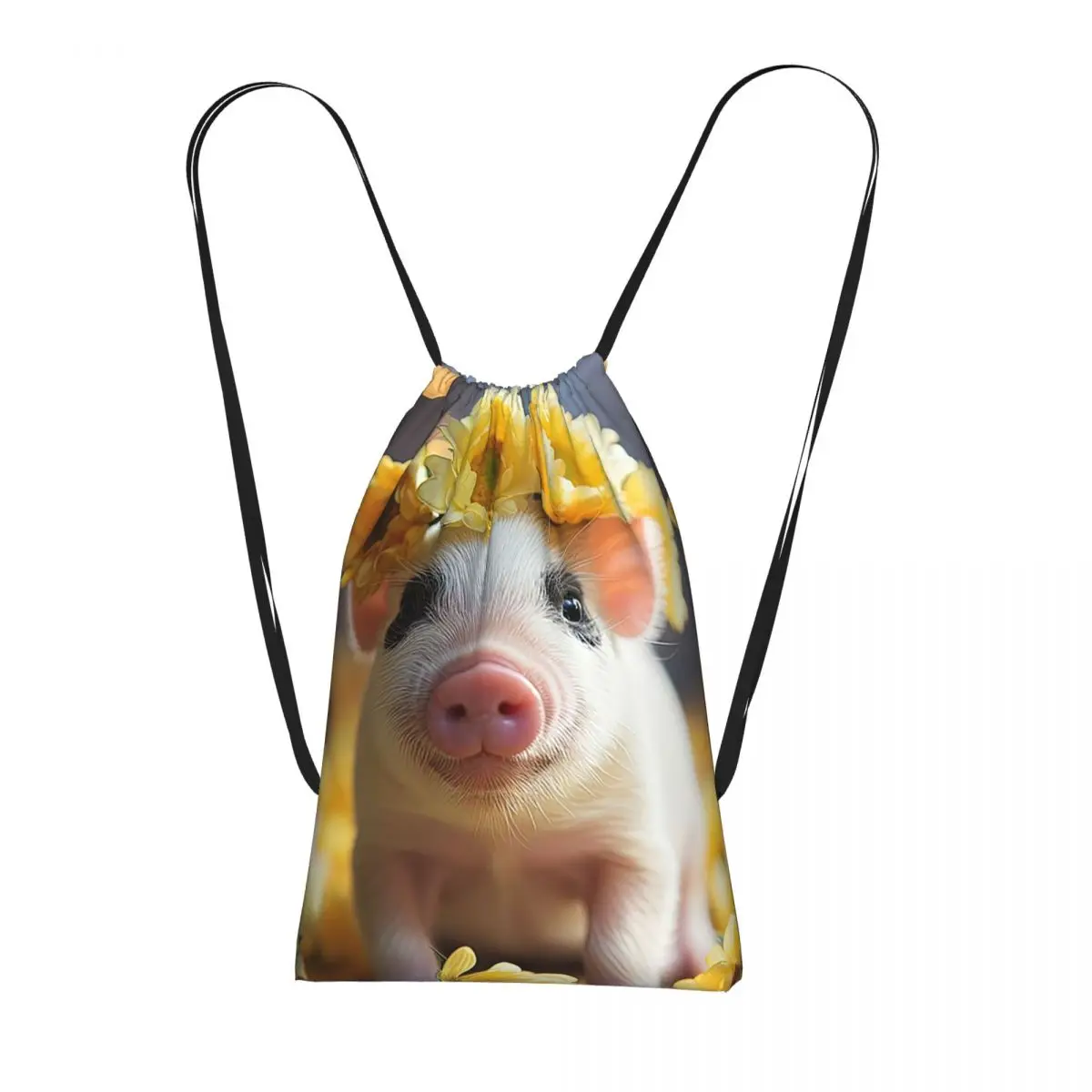 Funny Pig Surround By Sunflower Backpacks Portable Drawstring Bags Sports Bag Book Bags for Travel School