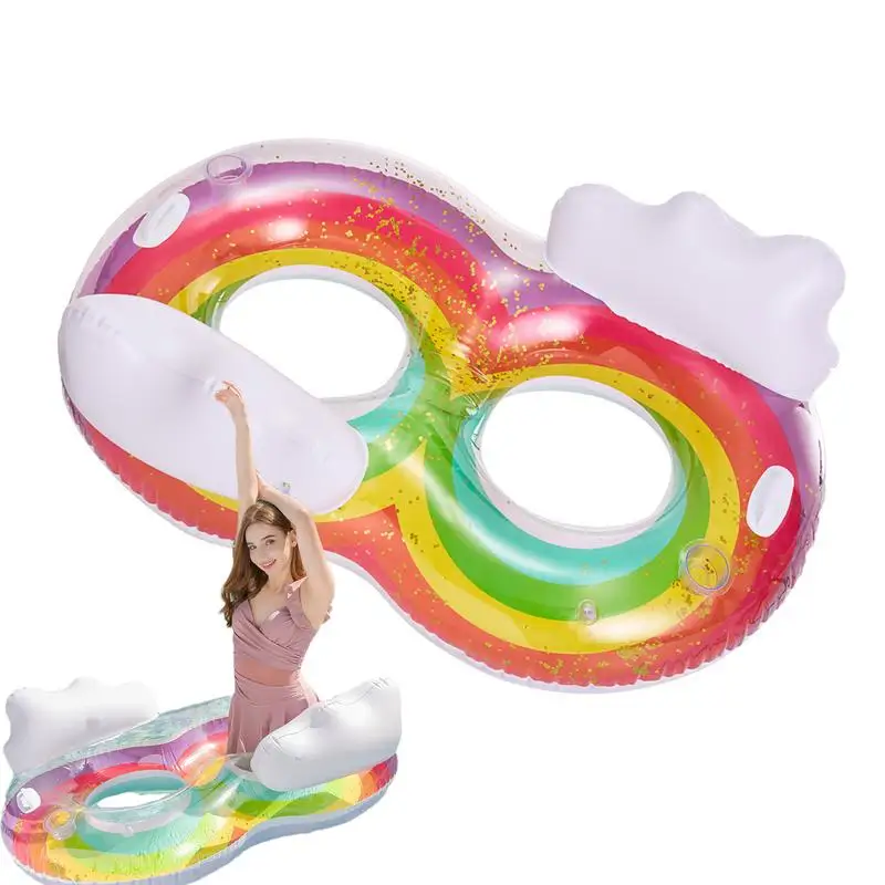 

Adult Swimming Ring Multifunctional Rainbow Swimming Ring Thickened Swimming Aids For Summer Glitter Swim Floats For Family