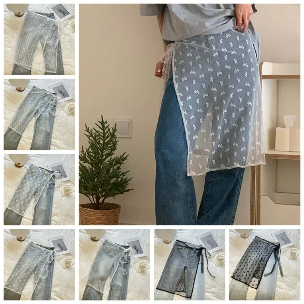 

Sweet Y2k Lace Up Cut Out Skirt See Through Thin Floral Ladies Fart Curtain Streetwear Korean Style Lace Open Skirts Summer