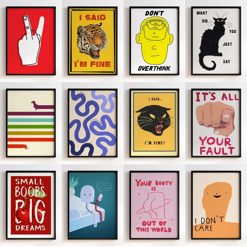 Quotes Wall Art Canvas Painting Posters Prints Mid Century Animal for Home Decor DO NOT Overthink Typography Poster