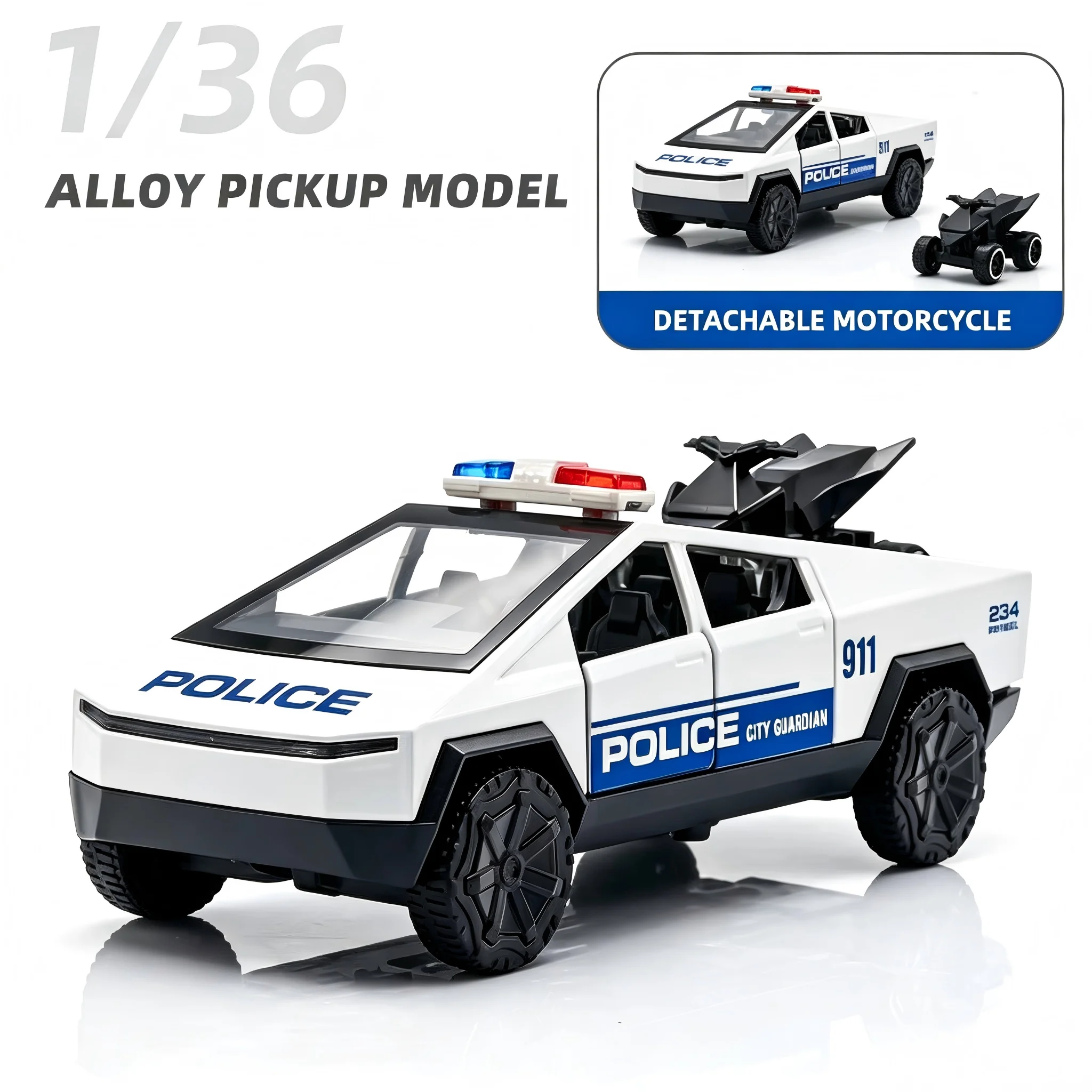 Set de coches de policía de aleación fundida a presión, estilo futurista, con puertas que se abren y mini vehículo todoterreno, adorno navideño