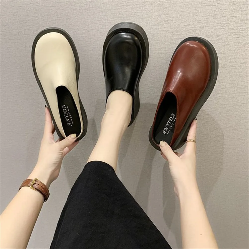 Office Ladies All-Match Shoes Slip-On Clogs Platform Loafers Fake Fur Female Footwear Round Toe Casual Sneaker Slippers Korean