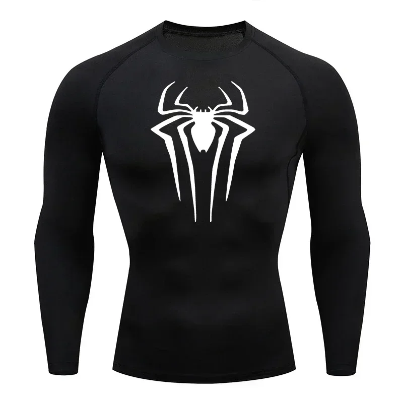 

Spider Print Long Sleeve Compression Shirts Men Quick Dry Gym Workout Rash Guard Athletic Baselayer Tops
