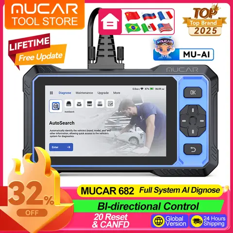 MUCAR 682 Diagnostic Tools Full System Automotive OBD2 Scanner BI-directional 20 Reset Lifetime Free Update CANFD Car Scan Tools