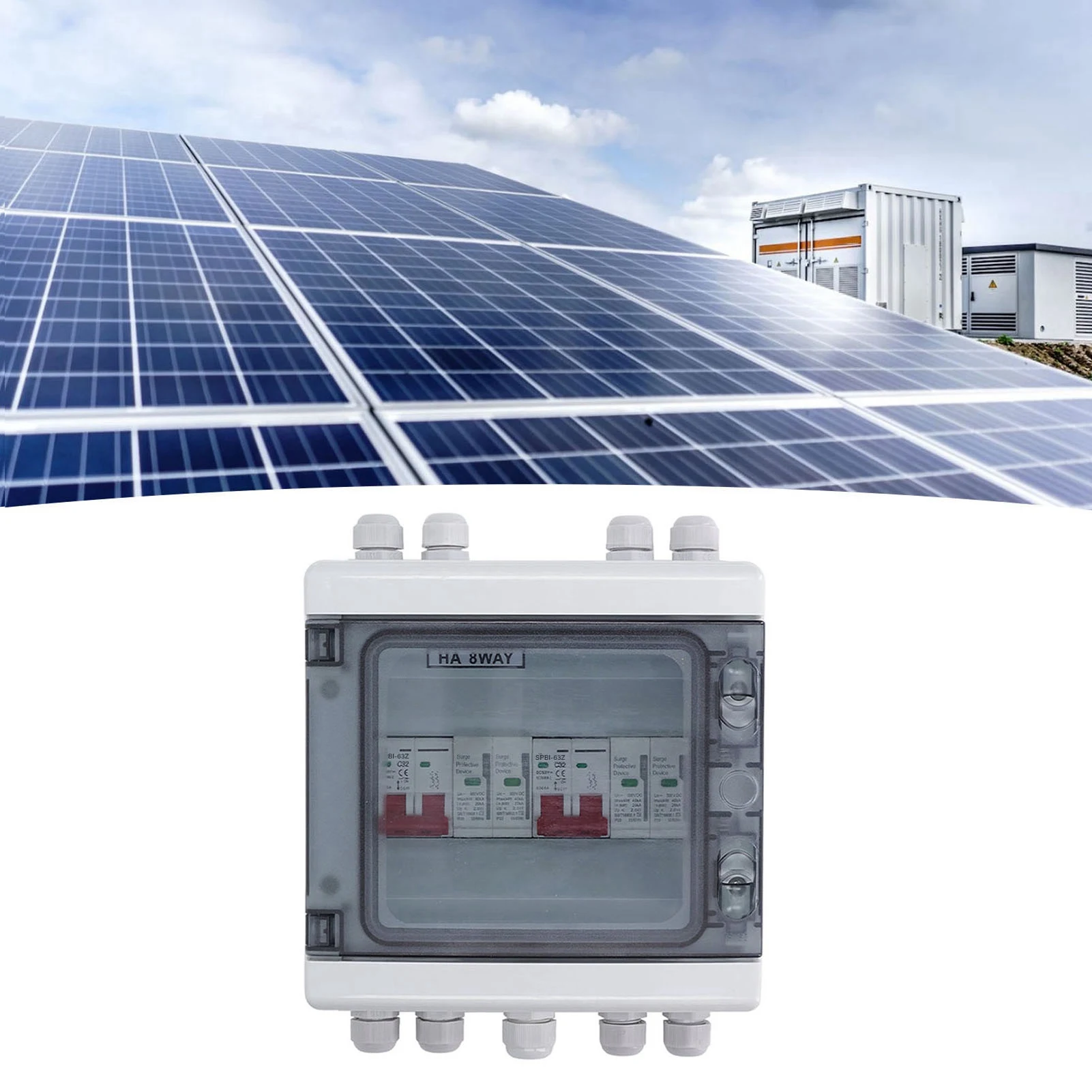 DC500V Solar Disconnect Switch 2 in 2 Out Surge Protection PV Combiner Box IP65 Water Resistant 32A 20‑40KA