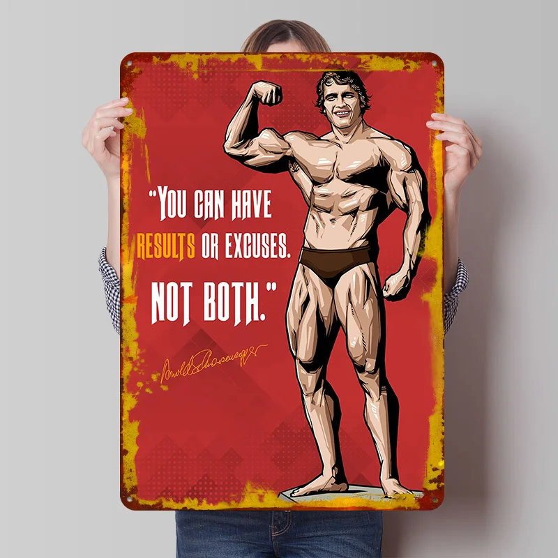 Arnold Fitness Quotes Printed Poster Customized Retro Wall Art Vintage Metal Tin Signs for Home Gamer Room Decoration Cozy Decor