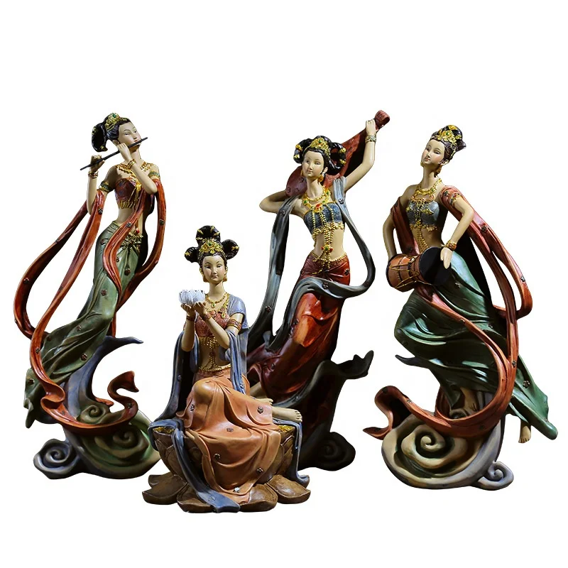 Creative Wedding Gift Chinese Style Flying Apsaras Figurine Home Decor Living Room Table Miniature Resin Crafts Decoration