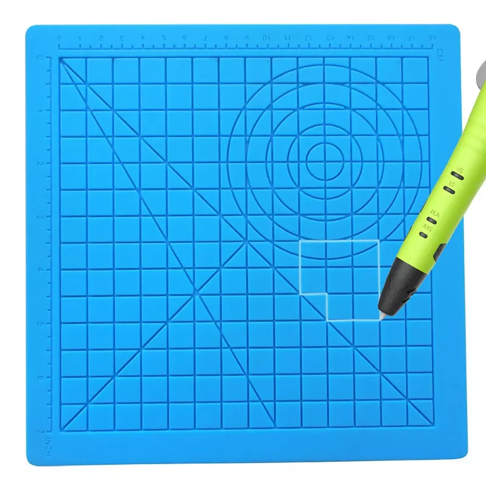 7 Inch Silicone Heat Resistant Work Mat with Finger Protectors, Non‑Stick Hot Glue Gun Pad with Measuring Grid for DIY Craft