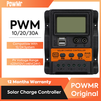 PowMr PWM Solar Charge Controller 12V 24V Charge Regulator for Solar Panel Lead Acid Battery 10A 20A 30A Dual USB 5V 2.5A Output