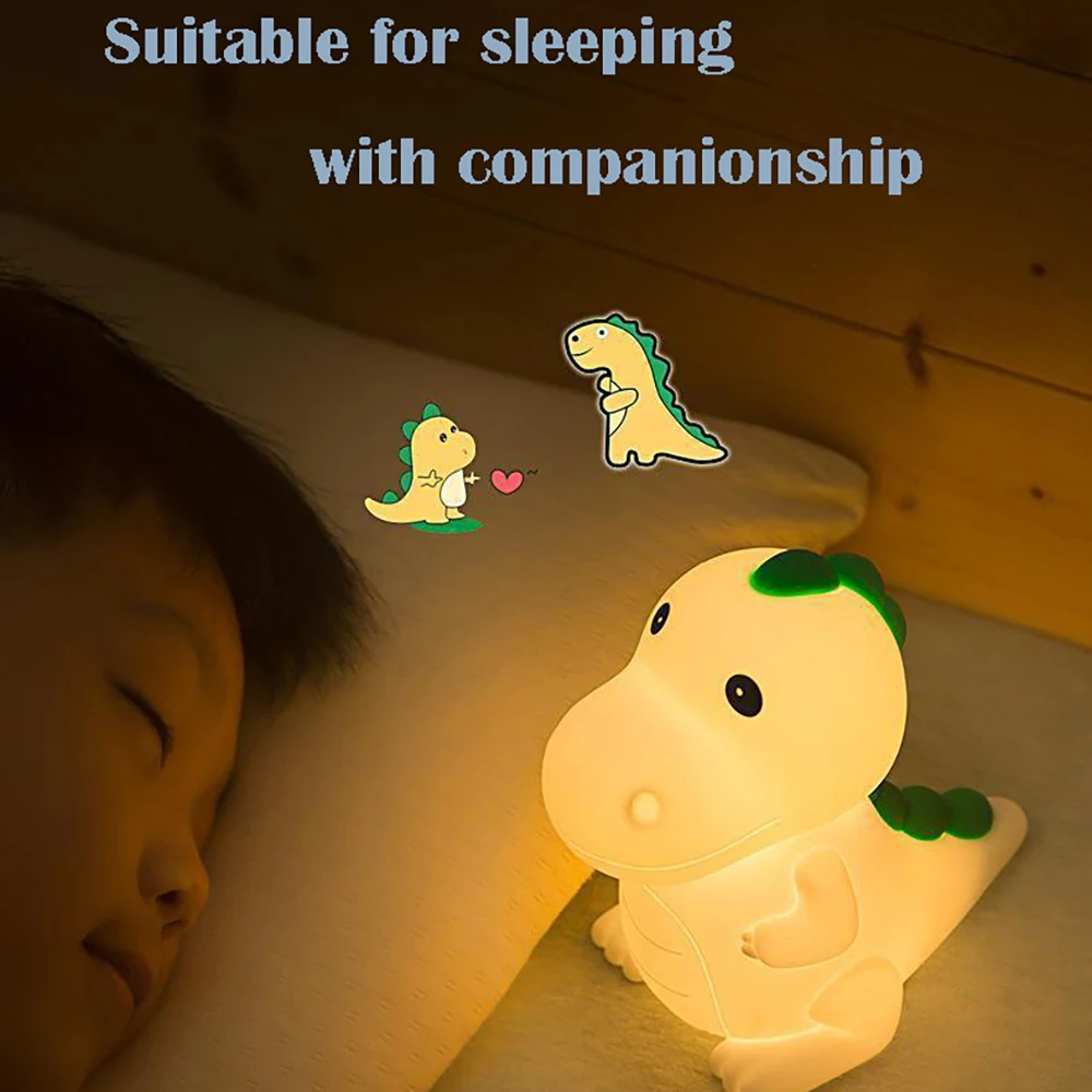 LED NightLight Cartoon Silicone Dinosaur Lamp Colorful Lights for Children‘s Bedroom Bedside Decor Holiday Gift Type-C Charging