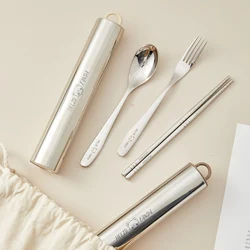 WORTHBUY Portable Cutlery Set With Storage Case 304 Stainless Steel Fork Spoon And Chopsticks Set Pull-out Camping Tableware Set