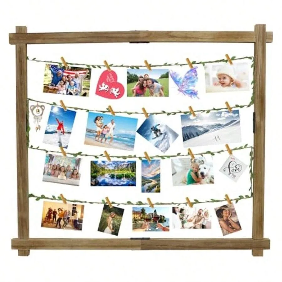 

Linlin ery Store Photo Display Board With 35 Clips Wooden Picture Frame Collage Decor Table Wall Hanging Decoration Pictures Or