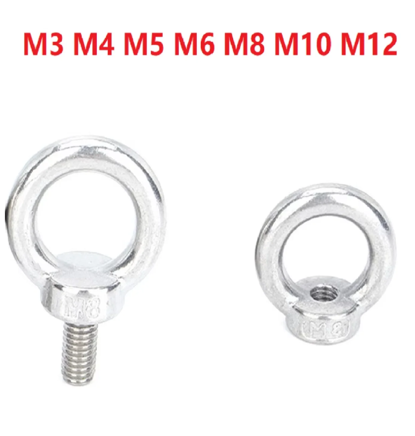 2/3/5PCS Lifting Eye Nuts/Screw Ring Eyebolt Ring Hooking Nut Screws M3 M4 M5 M6 M8 M10 M12 304 Stainless Steel Eyebolt Fastener
