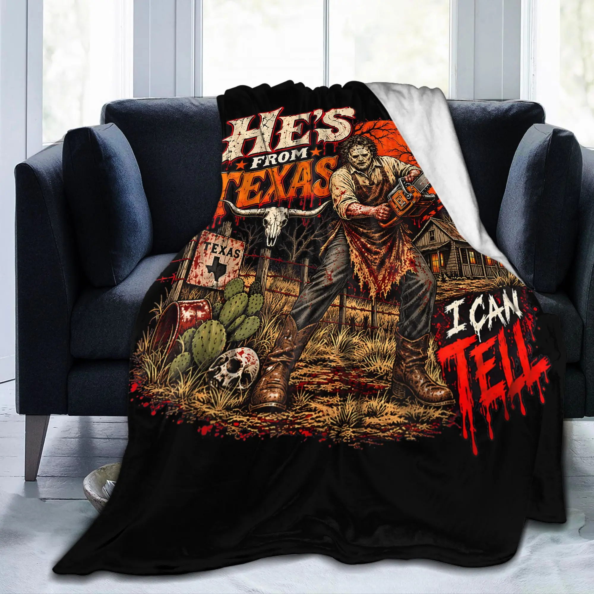 Hes from Texas I Can Tell Chainsaw Blanket Flannel Horror Halloween Ultra-Soft Throw Blankets for Bedding Outdoor Portable