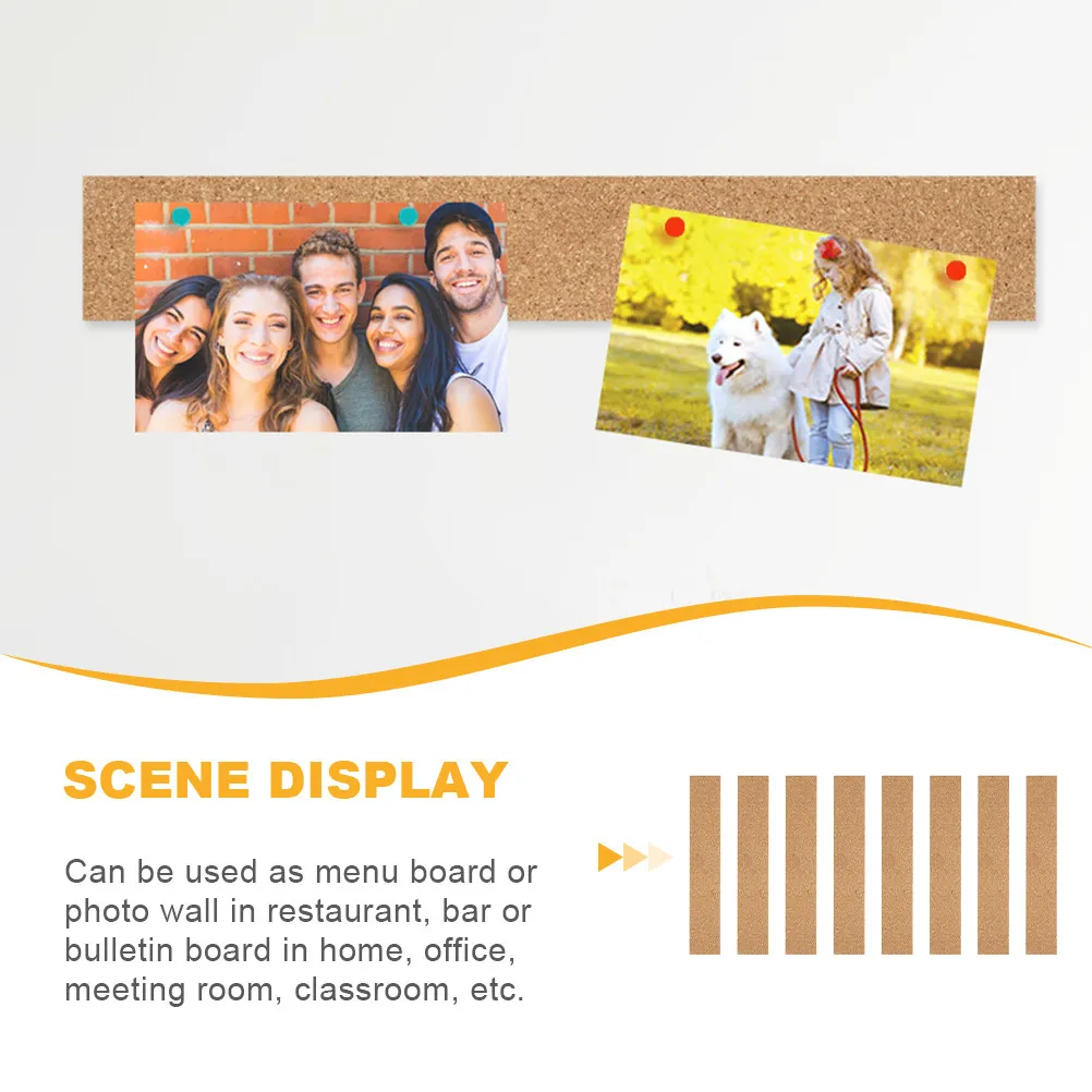 8Pcs Cork Announcement Board Strips Thick Enough for Pushpins Creative Classic Design Cork Wall Strip Tiles Home