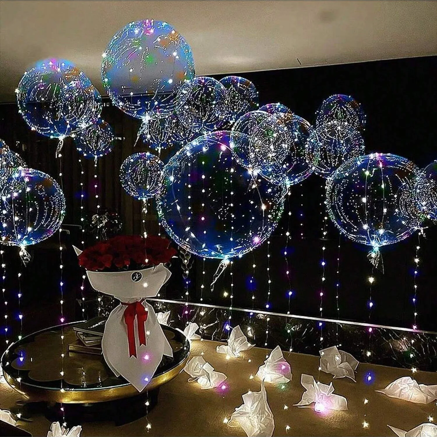 Palloncini trasparenti luminosi a 7 LED per matrimoni, compleanni, addio al celibato (batteria non inclusa) San Valentino, anniversario