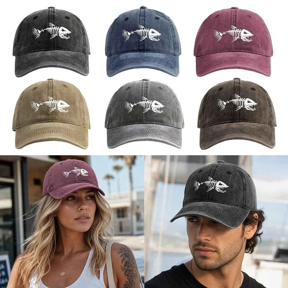 New Vintage Washed Fishbone Baseball Cap Adjustable Breathable Sunscreen Hat Distressed Peaked Cap Outdoor Fishing