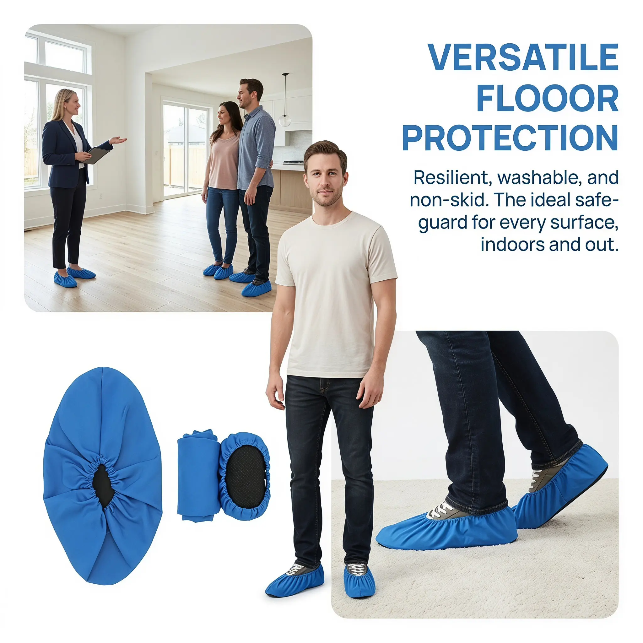 3Pairs Thickened Washable Shoe Covers Non-Skid Dustproof Breathable Fabric Shoe Protectors Ideal for Home Factory Cleanroom Use