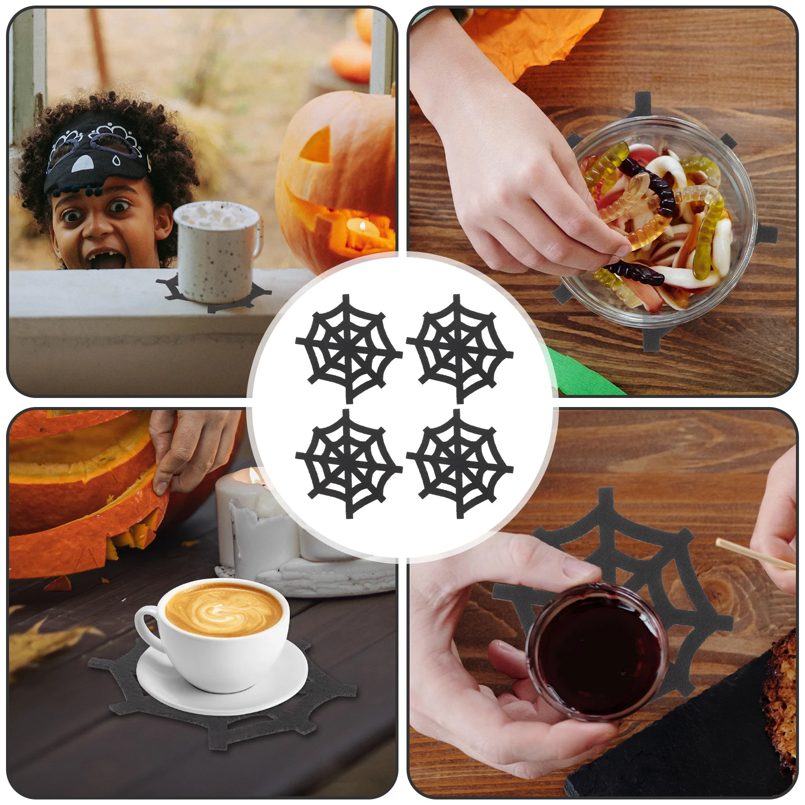 

4Pcs Halloween Spider Web Coasters Heat Insulated Cup Mats Table Decor for Party Home Bar Restaurant Coaster