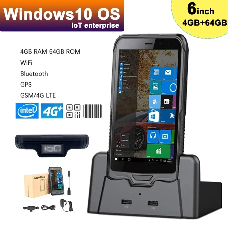 

Windows10 IOT Enterprise OS Handheld PDA WIN10 Data Collector Rugged Terminal with 2D Barcode Scanner NFC 4GB 64GB Mobile Pistol