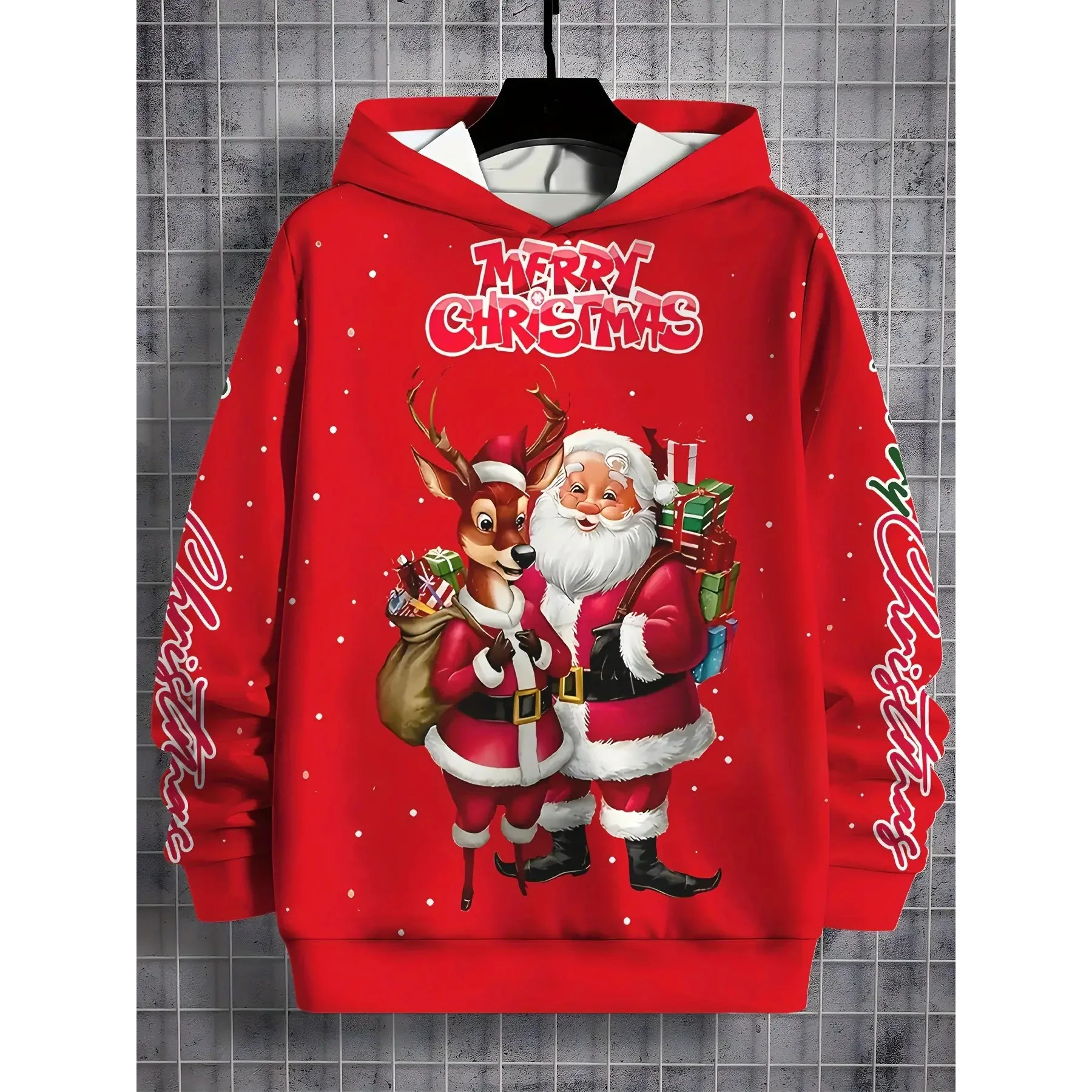 

Cartoon Elk Pattern Men's Hoodie Sweatshirts Fashion Christmas Santa Claus Print Hooded Tops Autumn Winter Casual X'mas Clothing