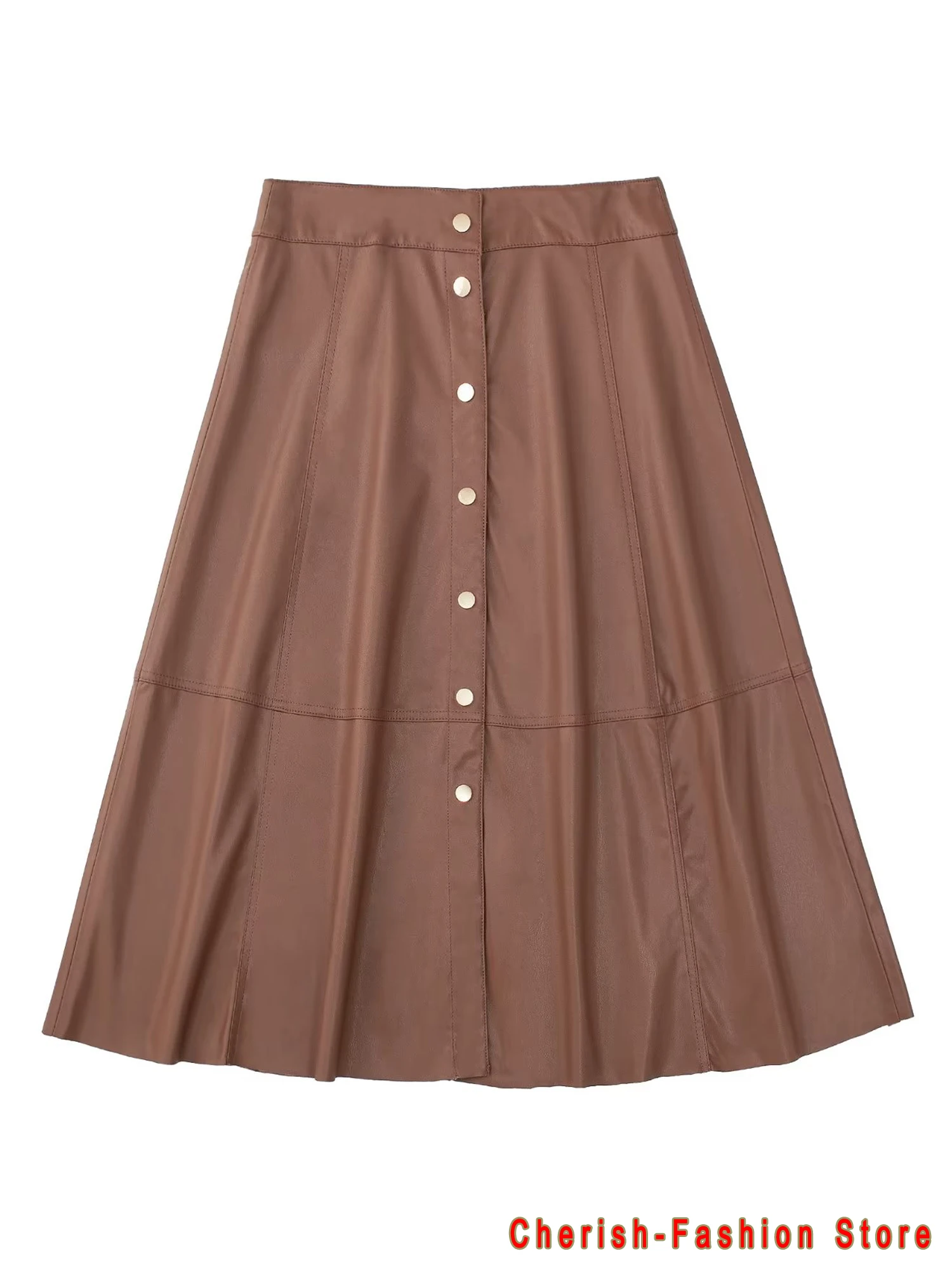 Brown Faux Leather Skirt Woman High Waist Midi Skirts Womens 2022 Fall Korean Streetwear Long Skirts Elegant Women's Skirts